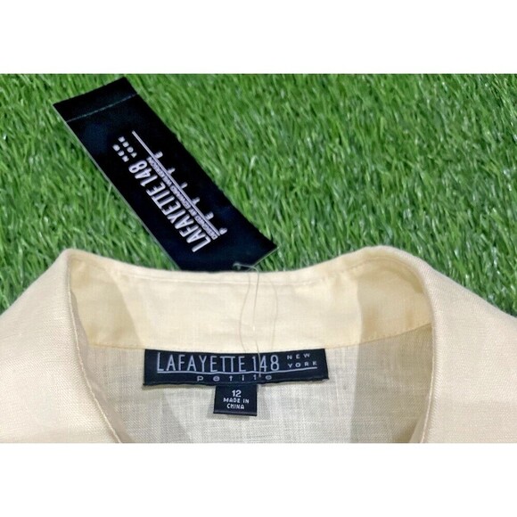 LAFAYETTE 148 Button-Up Short Sleeve Fitted Blue Top Pintuck 100% Linen Size 12 - Picture 3 of 11